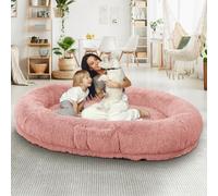MODCART Lit géant pliable pour chien adulte - Lit géant pliable avec oreiller moelleux, couverture, sangle - 10 cm d'épaisseur - 180 x 114,3 x 30,5 cm - Rose
