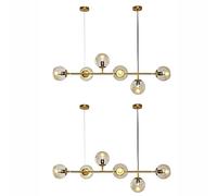 Moddeny 6 Lumière E27 Lustre Moderne Europe du Nord Lustre Boule De Verre Industriel 51 Pouces Plafonnier Suspension pour Salon Salle À Manger Art Décoration Restaurant (2 Pièces)