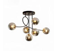 Moddeny Lustre de Plafond Moderne à 6 lumières E27, plafonnier Boule de Verre en métal, Lustre Suspendu Vintage pour Chambre à Coucher, Salon, loft, Cuisine, diamètre 90 cm(Noir + Gris Fumé)
