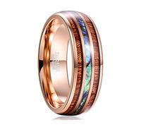 Mode 8mm Or Rose Acier Inoxydable Anneaux Hawaiian Koa Bois et Ormeau Coquille Opale Incrustation Bague Mariage Bijoux Hommes