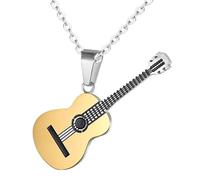 Mode Acier Inoxydable Guitare Pendentif Collier pour Hommes Couple Instrument de Musique Longue chaîne Tour de Cou fête Hiphop Rock Bijoux