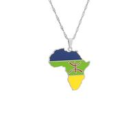 Mode Afrique Berbère Cartes Pendentif Collier - Hip-Hop Couleur Drapeau Charme Ras du Cou, Bijoux Cadeau Patriot Eau Vague Chandail Chaîne pour Femmes Filles Hommes, Blanc, Lon