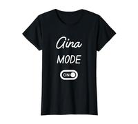 Mode Aina Activé Nom Drôle T-Shirt Graphique avec Valeur, Femme, Noir, S