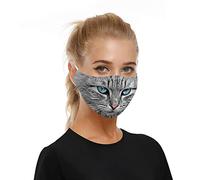Mode Animale Impressions De 3D Protection Masque Lavable RéUtilisable Visage Masques avec 2 Filtres pour Cyclisme Camping Voyage (Gris Chat)