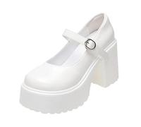 Mode Blanc Plateforme Escarpins pour Femmes Talons Super Hauts Boucle Sangle Mary Jane Chaussures Femme Goth Épais avec Talons Hauts Chaussures de Fête Femmes, Blanc., 37 EU