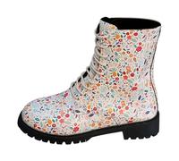 Mode Bottes Hiver Femme Fleur Imprimé Cuir Bout Rond Haut Talon Chunky Couleur Unie À Bretelles Fermeture Éclair Mi-Mollet Grande Taille Bottes Bottines Courtes Hiver Femme Bottines (White, 41)
