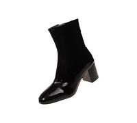 Mode Bottines Femme Cuir Verni Talon Haut Bout Pointu Bottes Courtes Vintage Zippé Légères Boots Chic et Elegant Confortable Tendances Chaussures 35 Noir