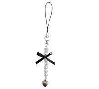 Mode Bowknot Cœur Perle Suspendu Pendentif Mignon Téléphone Sangle Sac Décoration Portable Cordon Suspendu pour Filles Femmes Téléphone Pendentif Sangle Lanière pour Bras de Clé Charme Chaîne, taille