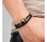 Mode Bracelets en Cuir Véritable pour Hommes Charme Bracelet Magnétique Hommes Bijoux Naturel Oeil De Tigre Pierre Pulseras