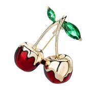 Mode Cerises Broches Fruits Épingle Bijoux Déclaration Vert Zircon Cerises Broche Pour Les Collectionneurs Ensemble De Mode, taille unique, comme décrit