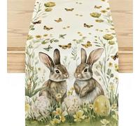 Mode Chemin de table de Pâques 40x180 cm avec lapins & œufs de Pâques - Chemin de table saisonnier de printemps pour cuisine & table à manger - Décoration de Pâques - Cadeau d'intérieur - Décoration