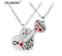 Mode coeur clé collier lettrage je t'aime Couple pendentif colliers pour femmes hommes amoureux charme bijoux doux accessoires