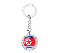 Mode Corée Du Nord Drapeau Porte-Clés Cadeau Pays Asiatiques Drapeau Dôme En Verre Strass Charme Porte-Clés, Porte-Clés Pour Femmes Hommes Cadeau D'Anniversaire Accessoires, Porte-Clés De Mo