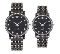 Mode Couple Montre Homme Acier Bracelet Quartz Montre Diamants Acier Inoxydable Business Unisexe Montre Analogique Lui et Elle, 1# Couleur pistolet visage noir - mâle, Bracelet