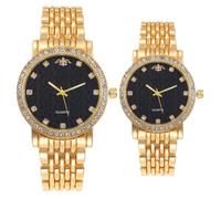Mode Couple Montre Homme Acier Bracelet Quartz Montre Diamants Acier Inoxydable Business Unisexe Montre Analogique Lui et Elle, 17# Or Noir Visage - Mâle, Bracelet