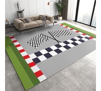 Mode Course de Course Sportive Podium Tapis pour Enfants, Drapeau en Treillis Noir Blanc Tapis décoratif d’Espace, Dossier antidérapant, à appliquer au Salon Chambre Chambre des Enfants (50x80cm)