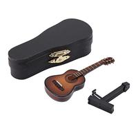 Mode de Guitare Miniature en Bois avec Support, Mini Ornement D'artisanat D'instrument de Musique de Maison Poupée pour la DéCoration de Bureau à Domicile Cadeau Jour Remise Des Diplômes(10cm Marron)
