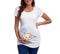 Mode de Maternité Top Enceinte T-shirts Manches Courtes T-Shirt Décontracté Vêtements de Grossesse Drôle Empreinte Enceinte Femmes Manches Longues, Blanc., M