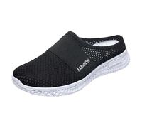 Mode d'été pour femme Baskets en maille rayée confortables Pantoufles orthopédiques décontractées Uniforme scolaire Chaussures pour femme, Noir , 36 EU