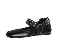 Mode féminine mignon vintage gothique une sangle y2k ballerines filles kawaii cloutées carrées peu profondes talons mary jane (Noir plat,37)