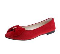 Mode Femme Basket Femme Orthopedique Confortable Women's Flat Shoes Spring Summer and Autumn Lightweight Suede Pointed Shallow Mouth Soft Bottom Bow Single Shoes Daily Dating Rouge 38