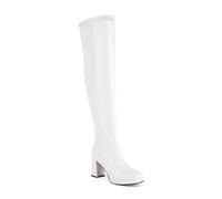Mode Femme Bottes Longues Élastiques Cuissardes Mode Grandes Bottes Femme Talon Épais Bottes Longues, Blanc., 41 EU