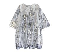 Mode Femme Casual Manches Courtes Grande Version T-Shirt Style Hip Hop Ample Top T-Shirt T-shirt Col V Homme, argenté, XL