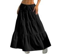 Mode Femme Ceinture élastique à nouer Jupe trapèze ample, Noir , M