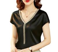 Mode Femme Chemises et Chemisiers en Soie Hauts Solide col en v Satin Manches Chauve-Souris pour Les Femmes élégant Bureau Dame Ample décontracté