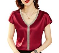Mode Femme Chemises et Chemisiers en Soie Hauts Solide col en v Satin Manches Chauve-Souris pour Les Femmes élégant Bureau Dame Ample décontracté