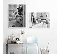 Mode Femme Dans La Baignoire Art Print Noir Blanc Toile tableau Peinture Affiche Vintage Salle De Bains Murale Tableaux Pour La Decoration De La Chambre Sans Cadre 30×40cm×2 Pcs