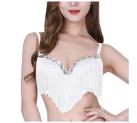 Mode Femme Franges Show Danse Soutien-gorge Scène Paillettes Franges Top, Blanc., taille unique