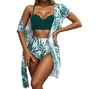 Mode Femme Maillot de Bain Amincissant pour île Tropicale, Bikini Trois pièces à imprimé Floral et Feuilles, Tankini pour Femme