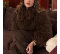 Mode Femmes Manches Longues Fourrure Veste pour Printemps Automne Vêtements (S Brun)