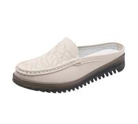 Mode Femmes Talon Pente Broderie Creux Demi Sac Pantoufles Casual Chaussures Confortable Casual Femme Pantoufle Large Largeur, blanc, 40 EU