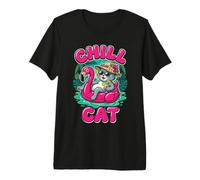 Mode Flotteur Flamant Rose Chill Cat T-Shirt Haut de Gamme