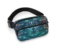 Mode Grande Capacité Sergé Numérique Futuriste Arbre de Vie Icône avec Espace Imprimé Sac Banane, Un article Indispensable pour Voyage Mains Libres, Icône arbre de vie futuriste numérique avec espace