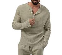 Mode Homme Printemps et Décontracté Manches Longues Couleur Unie T-Shirt Manches Longues Top Débardeur, beige, M