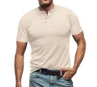 Mode Homme Printemps et Été Casual T-shirt à Manches Courtes avec Boutons à Revers, Couleur Unie T-Shirt Manches Courtes Débardeur Heeren, beige, L