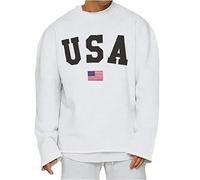 Mode Homme USA Lettres Imprimer Sweat Automne Hiver Nouveau Drapeau Américain Imprimer Hip Hop Hauts De Sport Blanc 3XL