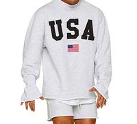 Mode Homme USA Lettres Imprimer Sweat Automne Hiver Nouveau Drapeau Américain Imprimer Hip Hop Hauts De Sport Gris XXL