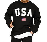 Mode Homme USA Lettres Imprimer Sweat Automne Hiver Nouveau Drapeau Américain Imprimer Hip Hop Hauts De Sport Noir L