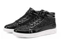 Mode Hommes Baskets Hautes Hommes Bottines Or Luxe Paillettes Chaussures Streetwear Hip Hop Bottes Décontractées,Noir,42