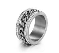 Mode Hommes Femmes Titane Acier Bague Or Couleur Cristal Anneaux Chaîne Anneaux En Acier Inoxydable Pour Hommes
