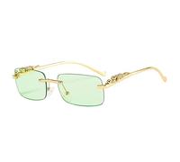 Mode Lunettes de Soleil Rectangle Sans Monture Femmes Rétro Décoration Clair Océan Lentille Lunettes Hommes Lunettes de Soleil Nuances UV400,Vert