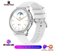 Mode Luxe Or Femmes Montre Intelligente Fréquence Cardiaque Sang Oxygène Surveillance Du Sommeil Diamant Bracelet Bluetooth Appel Smartwatch Dames.White.
