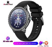 Mode Luxe Or Femmes Montre Intelligente Fréquence Cardiaque Sang Oxygène Surveillance Du Sommeil Diamant Bracelet Bluetooth Appel Smartwatch Dames.Black.