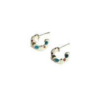 Mode Même Style Émail Goutte Glaçure Boucles D’Oreilles en Forme de C Femme Léger Luxe Haut De Gamme Incrusté De Pierres Naturelles Bijoux