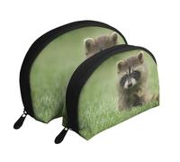Mode Mignon Raton Laveur imprimé, Trousse de Maquillage Coquille Femme Petit Porte-Monnaie Trousse de Toilette Trousse à cosmétiques 2 pièces