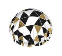 Mode Moderne Noir Blanc Or Triangles Impression Casquette de Douche avec Élastique et Réutilisable pour Cheveux Longs et Courts, Double Couche Cheveux Cap